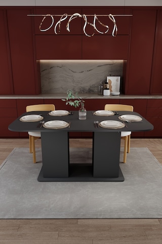 Modern Dolaplı 6 Kişilik Mutfak Yemek Masası %100 Mdf Mutfak Yemek Odası Masası Ym06 Antrasit