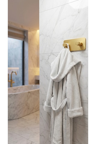 2'li Premium Gold Alüminyum Banyo Mutfak Havlu Bornoz Askısı Yapışkanlı Altın
