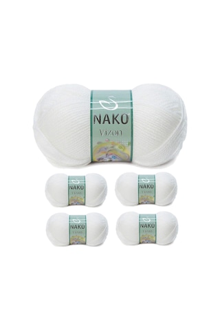 5 Adet Vizon Premium Akrilik El Örgü İpi Yünü Renk No:208 Beyaz RYL-NWNKVZ208-5