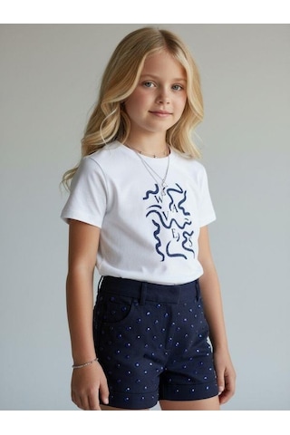 Zekids Kız Çocuk Soyut Baskılı Basic T-shirt-16972 Renkli