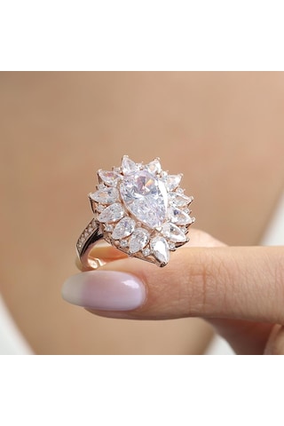 Mia Vento Effective Diamond Londra Tutkusu Rose Renk Işıltılı Gümüş Yüzük