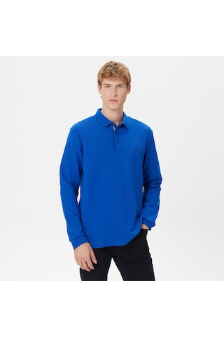 Nautica Erkek Mavi Classic Fit Uzun Kollu Polo Yaka T-shirt Düz K37351t Mavi