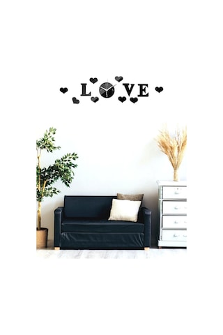 Love Duvar Saati Kalpli Ahşap Duvar Saati Duvar Dekoru Siyah