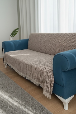 Pamuklu Koltuk Örtüsü 170x210 Cm Tekli&üçlü Koltuk,çekyat Ve Berjer İçin Modern Çizgili Yıkanabilir Kahverengi