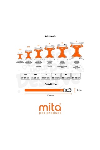 Mita Air Mesh Kedi Köpek Göğüs Tasması Çift Reflektörlü, Terletmeyen Neon Turuncu