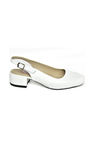 Fox Shoes S908040003 Beyaz Hakiki Deri Kalın Topuklu Kadın Ayakkabı Beyaz