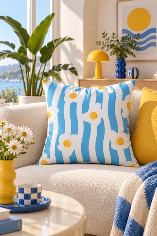 Renkli Desenli Kırlent Kılıfı - 45x45 Cm Yıkanabilir Çıkarılabilir Kılıf Çok Renkli