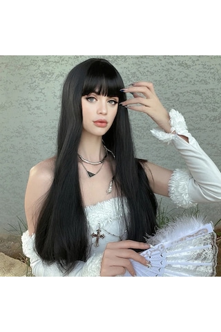 Sentetik Elyaf Peruk Kadın Uzun Siyah Saç Dokuma Tam Patlama İle Diğer