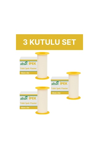 Alban İpek Bant Medikal Sabitleme Flasteri 10 M x 5 M 3 Kutulu Set