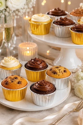 Cupcake Kapsülü 24'lü 12 Gold 12 Gümüş Varaklı Asetat Kutulu Kek Muffin Pişirme Ve Sunum Kapsülü Diğer