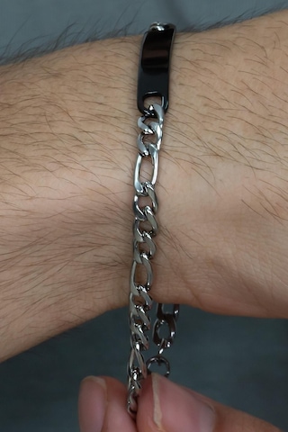 Kişiye Isim Yazılı Siyah Beyaz Çelik Erkek Bileklik Ack06Isb Siyah