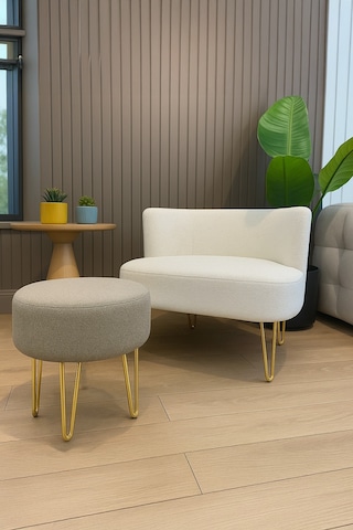 Elegance 2'li Çay Seti Berjer Ve Puf Takımı Beyaz