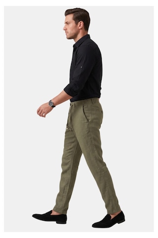 Deepsea Yeşil Slim Fit Likralı Keten Dokulu Lastikli Belli İpli Yazlık Erkek Pantolon 2603001