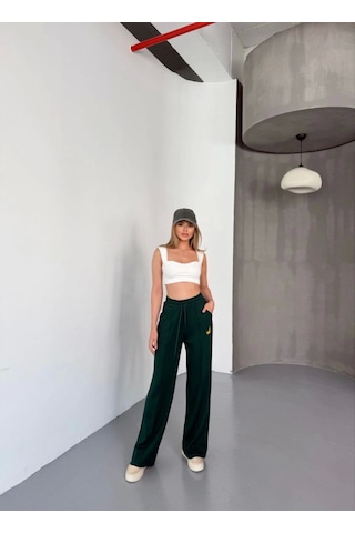 Modaserdem Osy Modal Yumuşak Dokulu Kumaş Nakış Işlemeli Rahat Bol Paça Eşofman Pantalon - Siyah Siyah