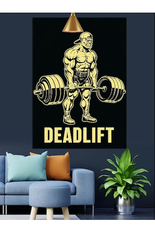 Zincirlerle Deadlift Yapan Bir Adam Dekoratif Kanvas - Mdf Ahşap Tablo