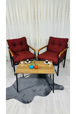 Madame Home Lale Balkon, Bahçe, Cafe Metal Kanepe Koltuk Takımı 2 Tekli + Sehpa Bordo