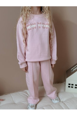 Kız Çocuk Geniş Paça Eşofman Takımı Pembe