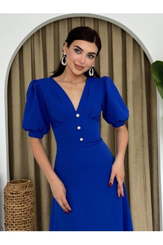 Valensdesign Linda Midi Elbise Saks Mavi
