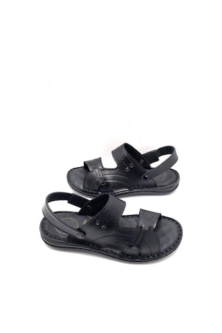 Hakiki Deri Tam Ortopedik Masajlı Siyah Erkek Sandalet Siyah
