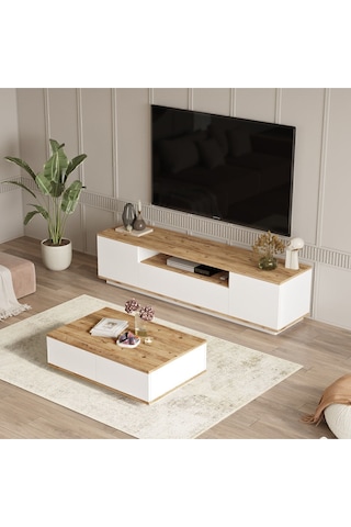 Aven Tv Ünitesi Orta Sehpa 2'li Set Çam-beyaz Ave17-aw Beyaz