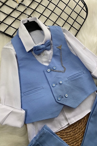 Matrix Yelekli Zincirli Erkek Çocuk Takım Elbise Bebe Mavi Bebek Mavisi