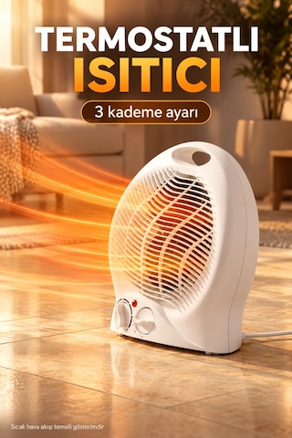 Termostat Ve Kademe Ayarlı Beyaz Fanlı Isıtıcı Standart