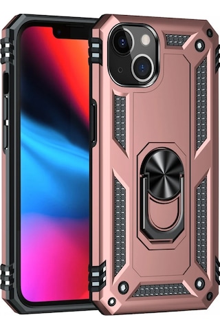 Newface Apple, Uyumlu iPhone 13 Kılıf Sofya Yüzüklü Silikon Kapak Glblseme - 58 - Rose