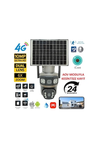 Ultimate Icsee S730 Aov Sürekli Kayıt Solar Güneş Enerjili Gece Görüş İnsan Takibi 10mp Dual Lens 4g Kamera