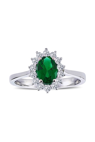 Lova Pırlantalı Oval Zümrüt Anturaj Yüzük - 1050242