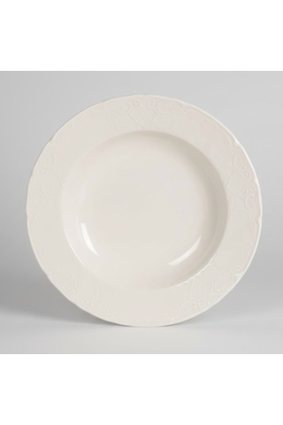 6 Kişilik Kabartma Desen Lisa Yemek Tabağı 21cm Krem Rengi
