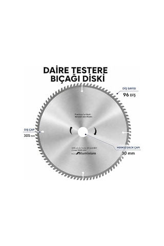 Daire Testere Bıçağı Diski 305x30 Mm 96 Diş Profesyonel Ahşap Kesim Sert Metal Uçlu Testere Diski