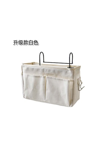 Vkemall Yatak Başı Askılı Çanta - Üniversite Yurdu İçin Pratik Saklama Çözümü Beyaz Kumaş Asılı Sepet