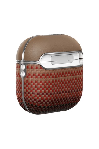 Apple Uyumlu AirPods 4 Kılıf Aramid Fiber Pitaka Tactile Woven Sunset-moonrise Serisi Sunset Kapak Kahverengi