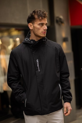 Yeast İçi Astarlı Suya Dayanıklı Kapşonlu Fermuarlı Yağmurluk - Siyah Siyah