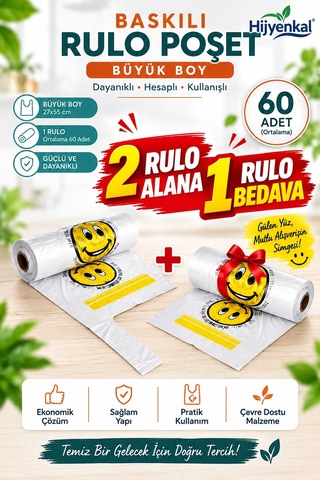 Gülen Yüz Rulo Büyük Boy Poşet 2 Rulo Alana 1 Rulo Bedava Kampanya