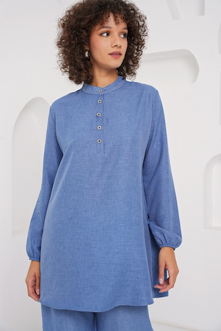 Bigdart 6678 Keten Tunik Pantolon İkili Takım - İndigo
