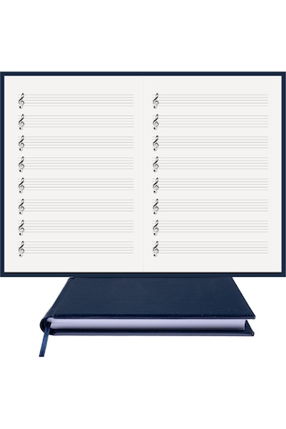 Müzik Nota Defteri - Sol Anahtarlı, Sol Kesik Çizgili % 100 El Yapımı, El Dikişi, İplik Dikiş Termo Deri A/5