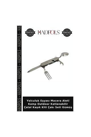 Yolculuk Eşyası Macera Aleti Kamp Outdoor Katlanabilir Çatal Kaşık Kiti Çakı Seti Gümüş