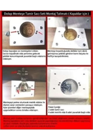 2 Adet Dolap Kapağı Menteşe Tamir Sacı Seti Metrik Ve Sunta Vidaları Ile 2 Adet