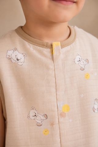 Babyhola Yazlık Müslin Çocuk Uyku Tulumu 1-8 Yaş Unisex Kısa Kollu %100 Pamuk 2703 Kahverengi