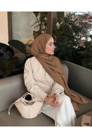 Luluscarf Rami Pamuk Düz Renk Yumuşak Tesettür Şal Camel