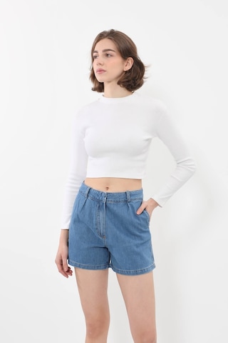 Banny Jeans Kadın Yüksek Bel Cepli Mavi Jean Şort mavi