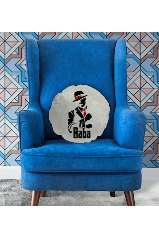 Bk Gift Baba Godfather Tasarımlı Yuvarlak Dekoratif Kırlent Yastı (505937179)