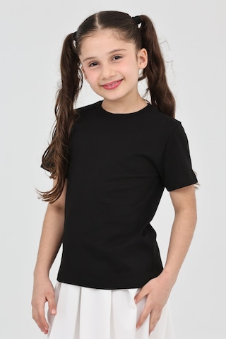 Erdem Kıds Kız Çocuk Siyah Düz Baskısız Kısa Kol Basic Casual-okul T-shirt Siyah Siyah