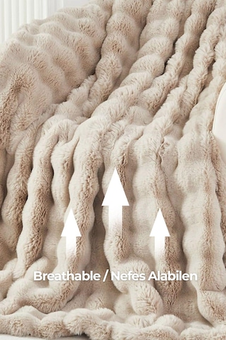 Kürk Yatak Örtüsü Seti Tek Kişilik Peluş Yumuşak Yorgan Wellsoft 2 Parça Loria Bej