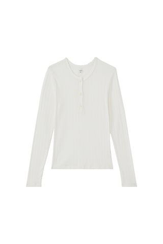 Enandı Uzun Kollu Henley Tişört Beyaz