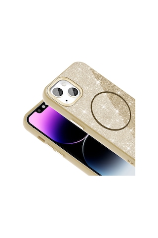 Apple Uyumlu iPhone 11 Kılıf Magsafe Şarj Özellikli Parlayan Simli Okso Kılıf Gold