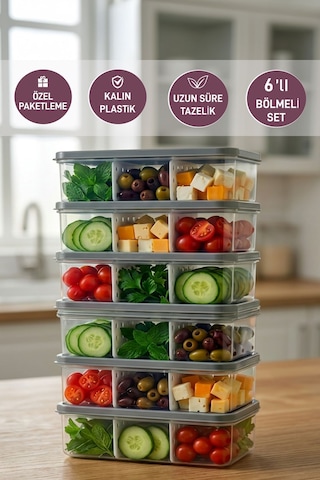 Selka Home 6 Adet 2 Lt. Nora Bölmeli Organizer  Buzdolabı Buzluk Düzenleyici Saklama Kabı