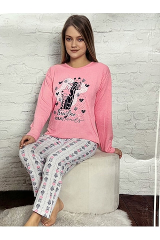 Novavita Pamuklu Pembe Resimli Pijama Takımı
