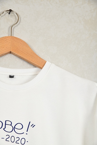 Çocuk Kobe Oversize Baskılı Pamuklu Uzun Kollu Bisiklet Yaka Swe Beyaz